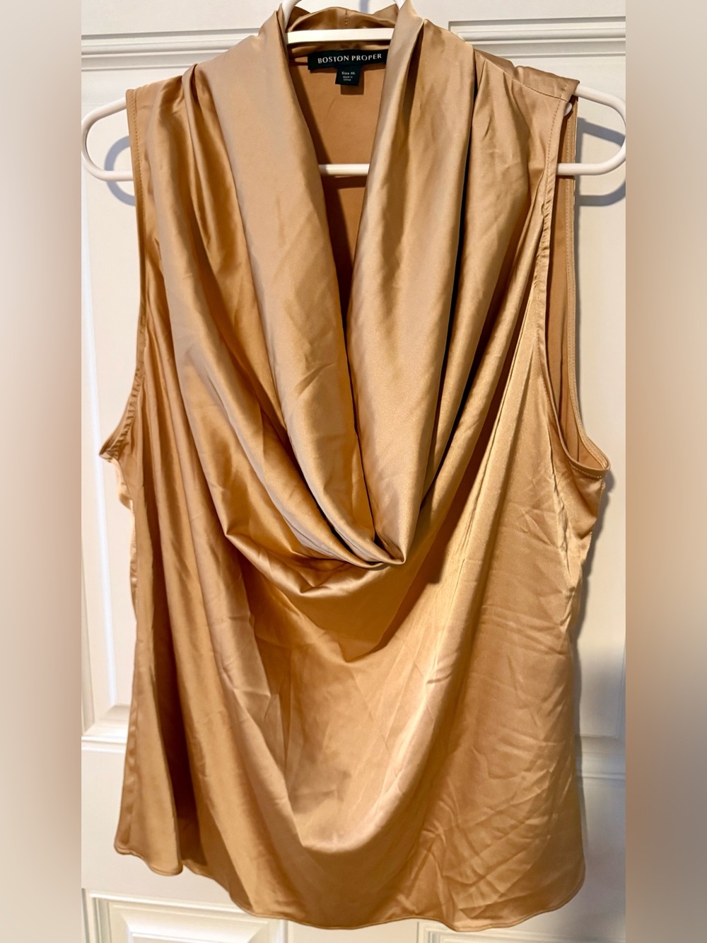 Boston Proper Satin Cowl-Neck Chemise in Champagne Gold